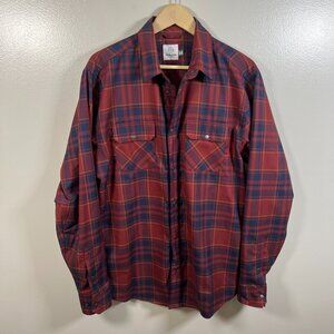 Flylow Plaid Handlebar Tech Snap Shirt Size XL Red Blue Outdoor Long Sleeve